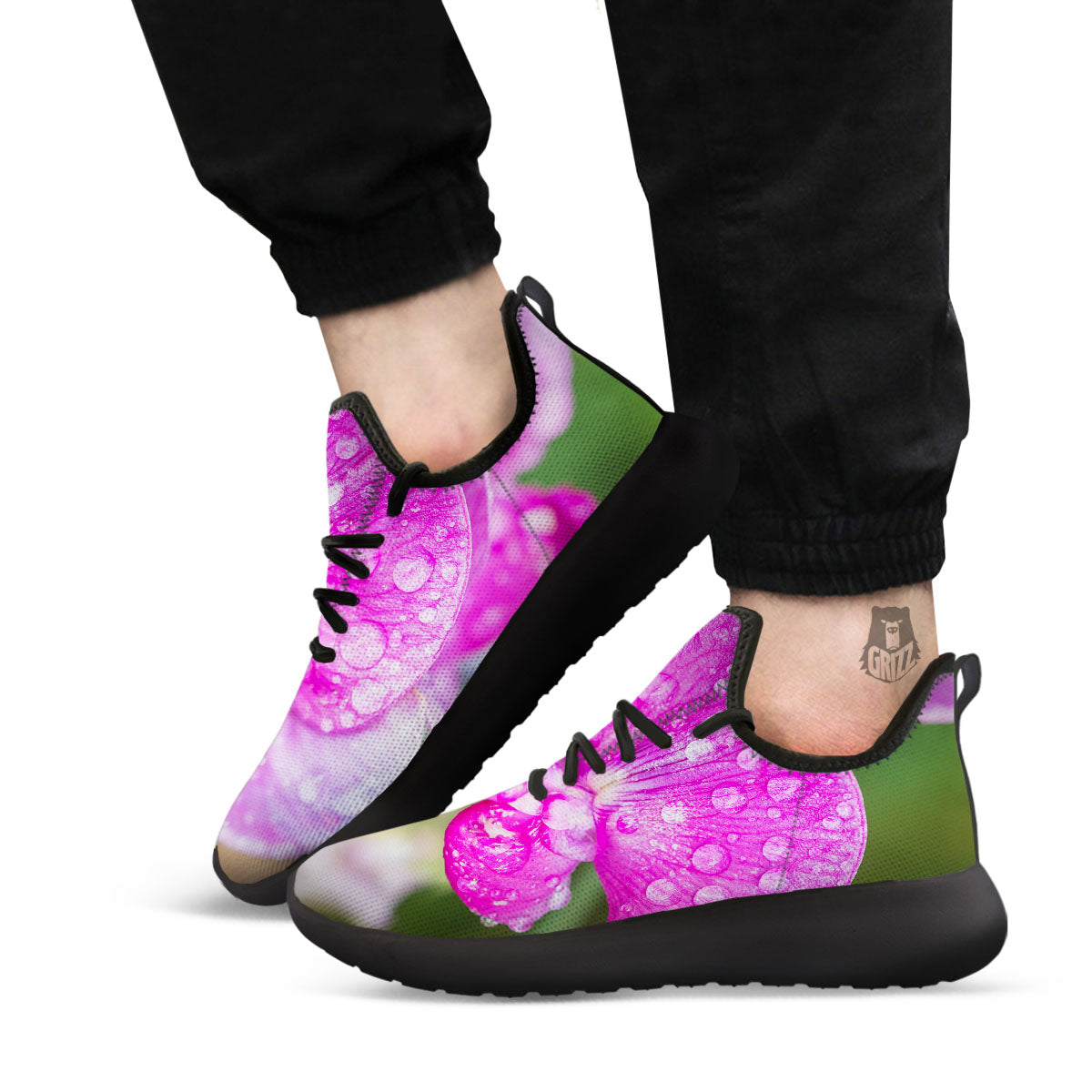 Sweet Pea Purple Print Black Athletic Shoes-grizzshop