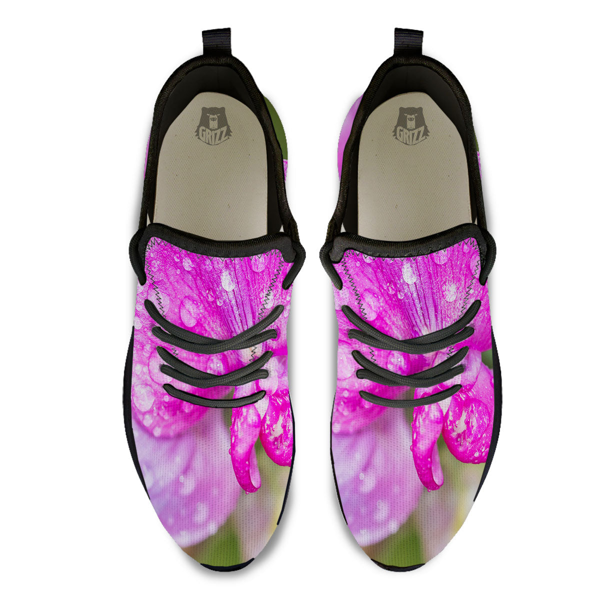 Sweet Pea Purple Print Black Athletic Shoes-grizzshop