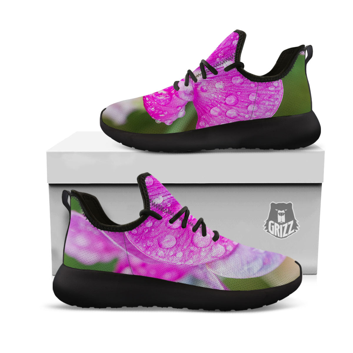 Sweet Pea Purple Print Black Athletic Shoes-grizzshop