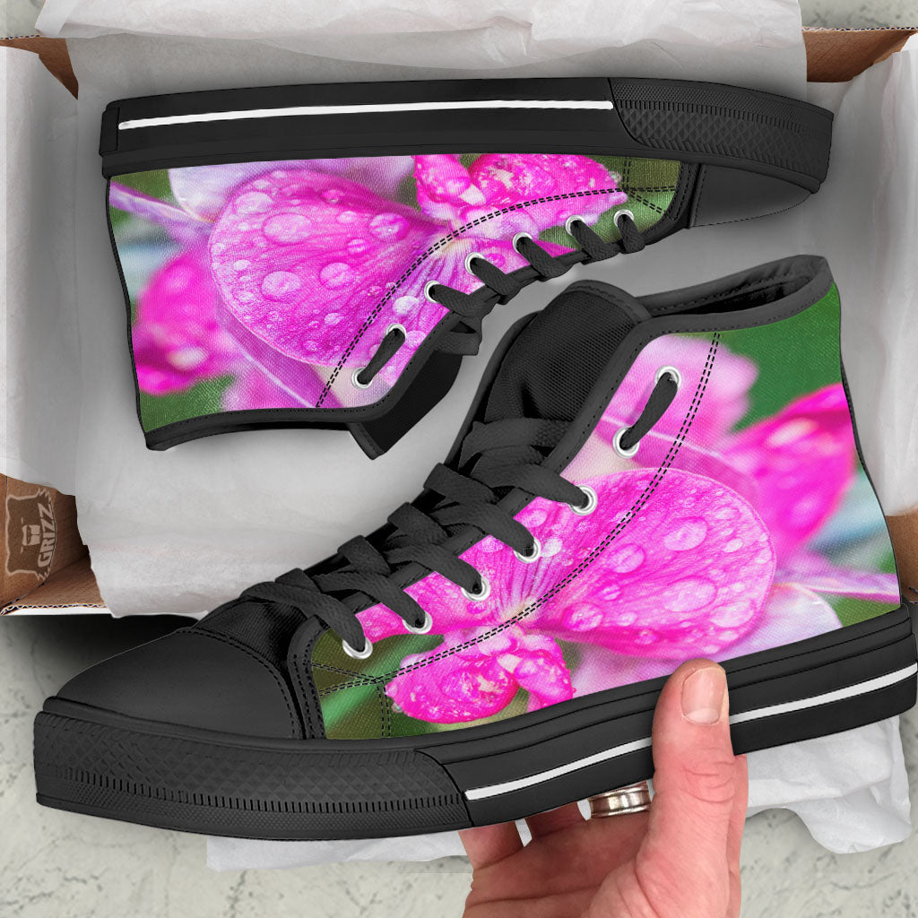 Sweet Pea Purple Print Black High Top Shoes-grizzshop