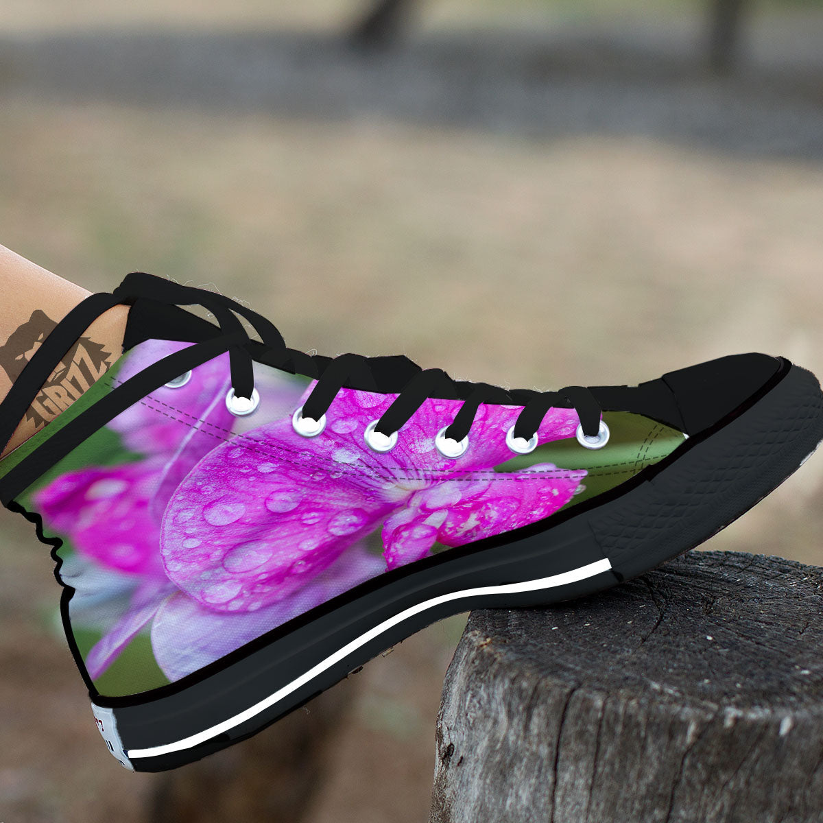 Sweet Pea Purple Print Black High Top Shoes-grizzshop