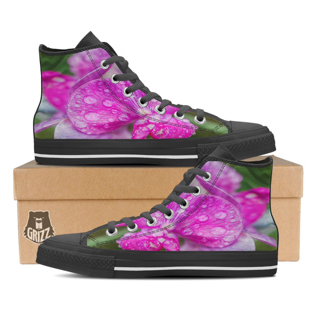 Sweet Pea Purple Print Black High Top Shoes-grizzshop