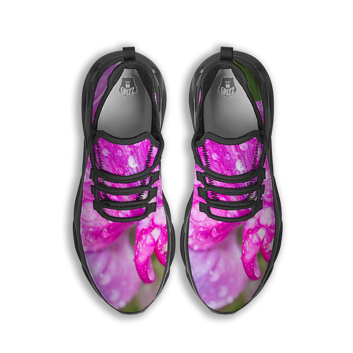 Sweet Pea Purple Print Black Running Shoes-grizzshop