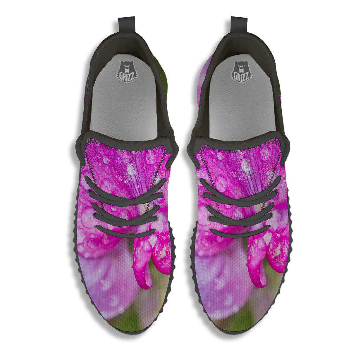 Sweet Pea Purple Print Black Walking Shoes-grizzshop