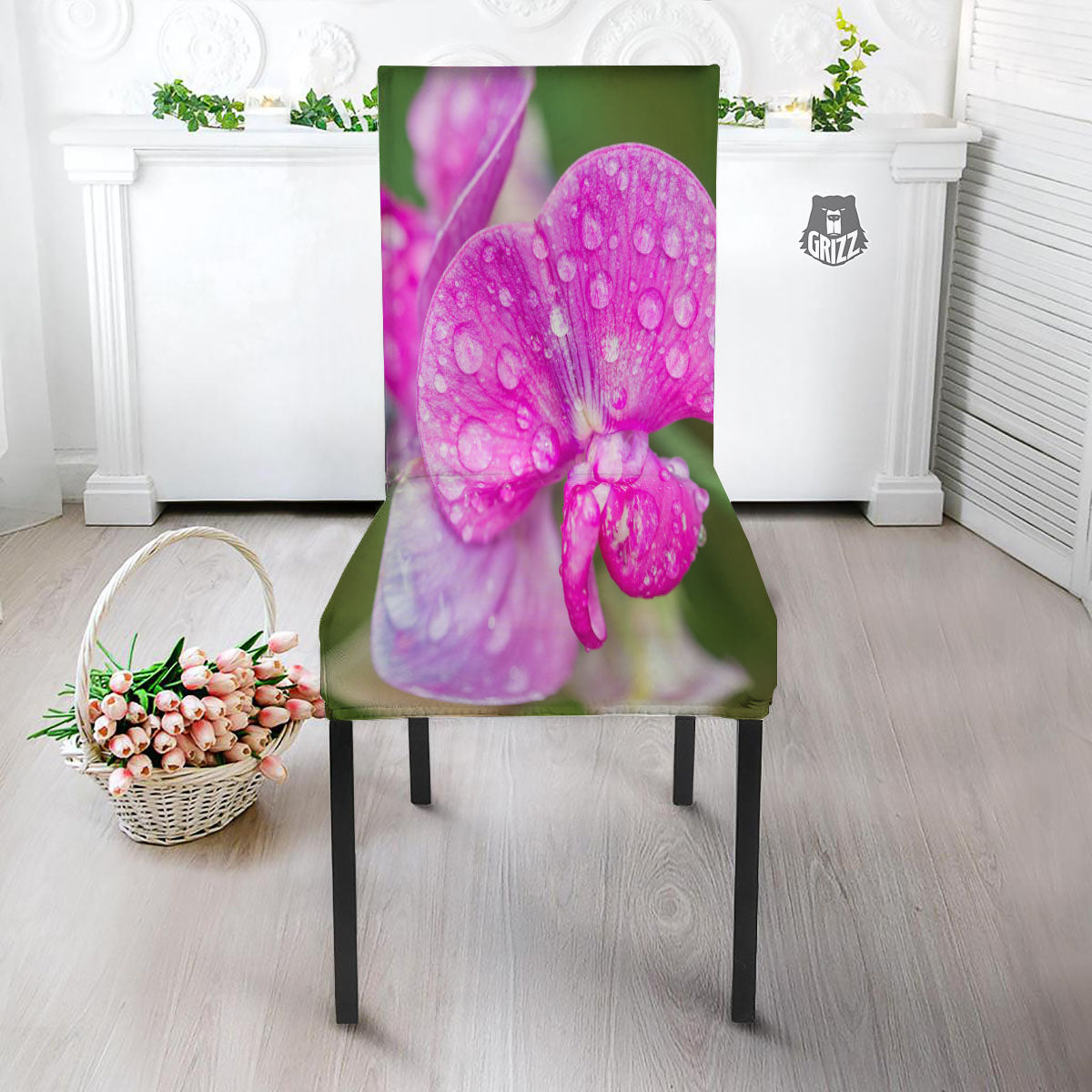 Sweet Pea Purple Print Dining Chair Slipcover-grizzshop