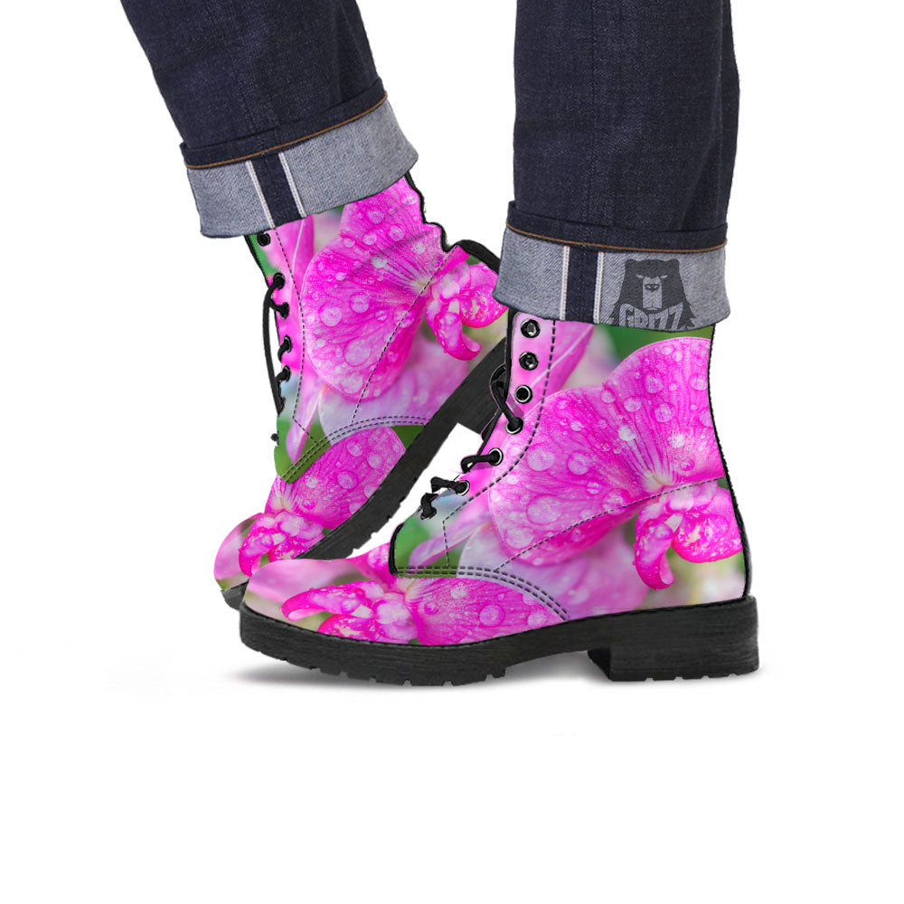 Sweet Pea Purple Print Leather Boots-grizzshop