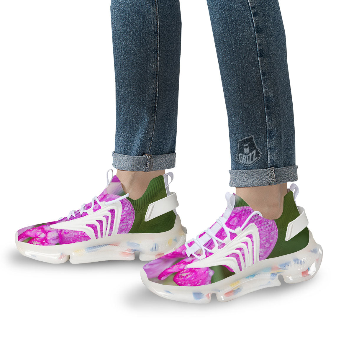 Sweet Pea Purple Print White Gym Shoes-grizzshop