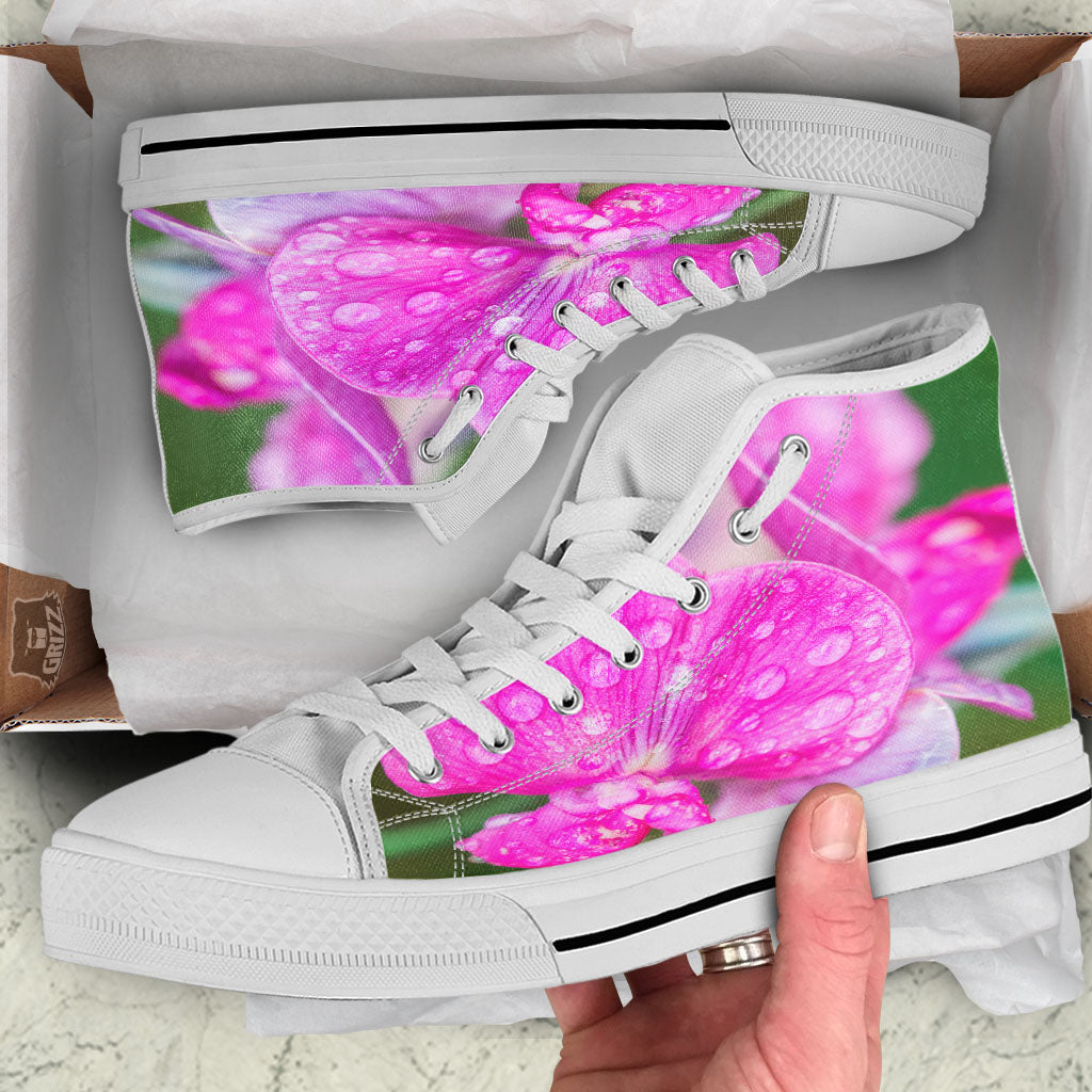 Sweet Pea Purple Print White High Top Shoes-grizzshop