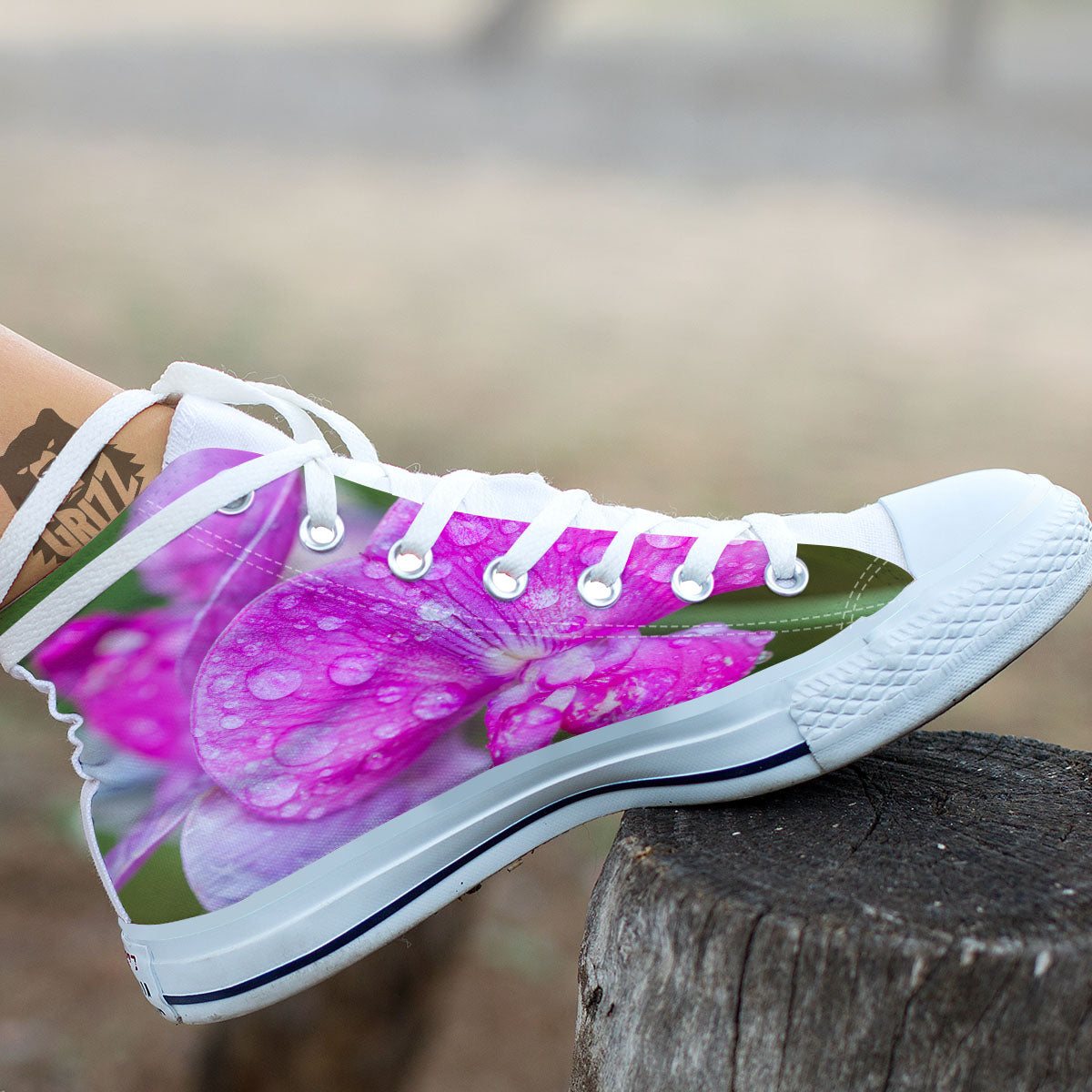 Sweet Pea Purple Print White High Top Shoes-grizzshop