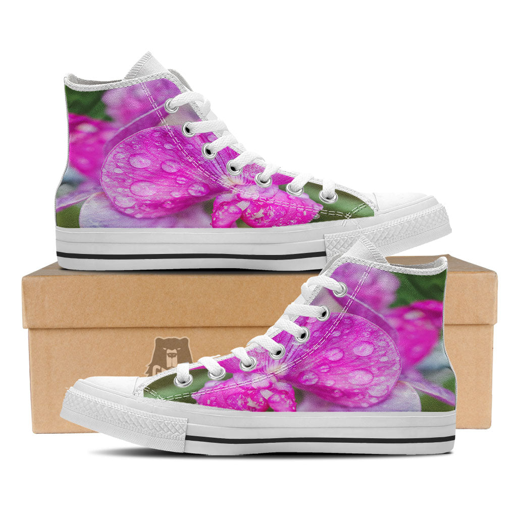 Sweet Pea Purple Print White High Top Shoes-grizzshop