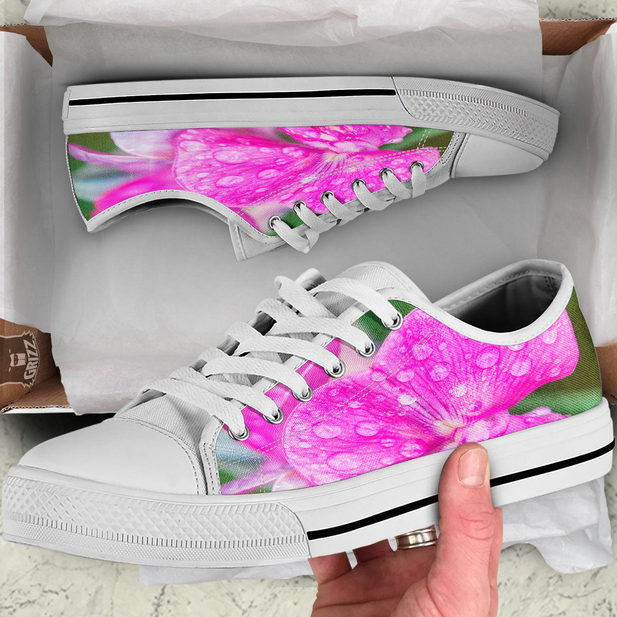 Sweet Pea Purple Print White Low Top Shoes-grizzshop