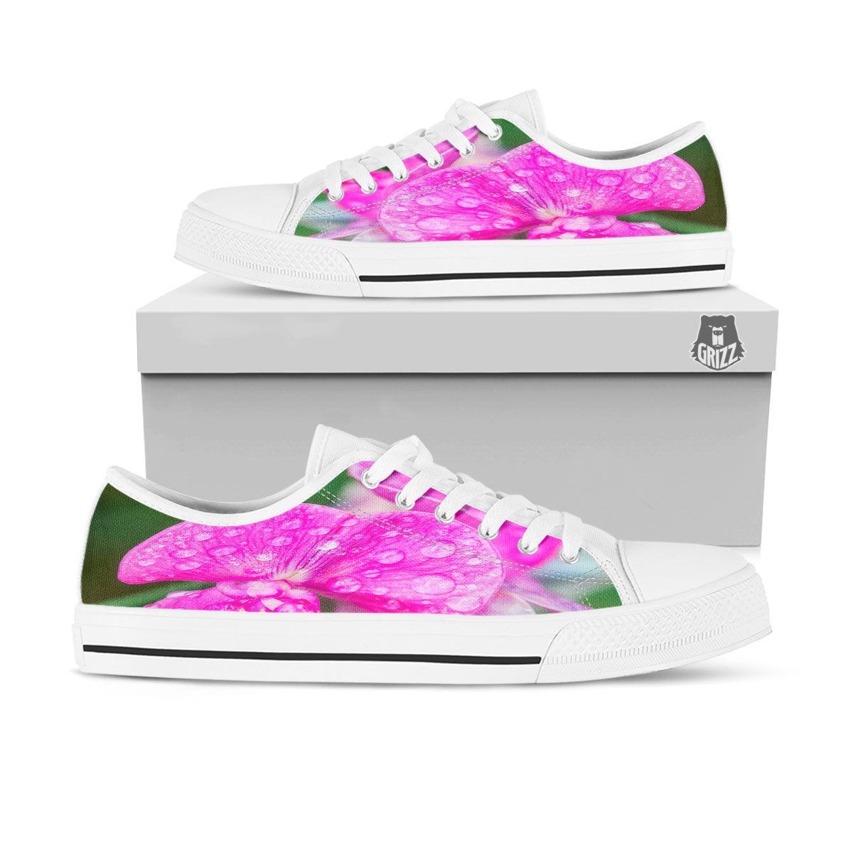 Sweet Pea Purple Print White Low Top Shoes-grizzshop