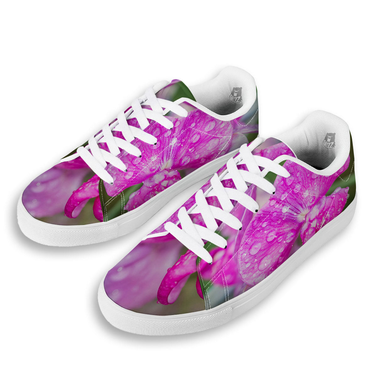 Sweet Pea Purple Print White Low Top Sneakers-grizzshop