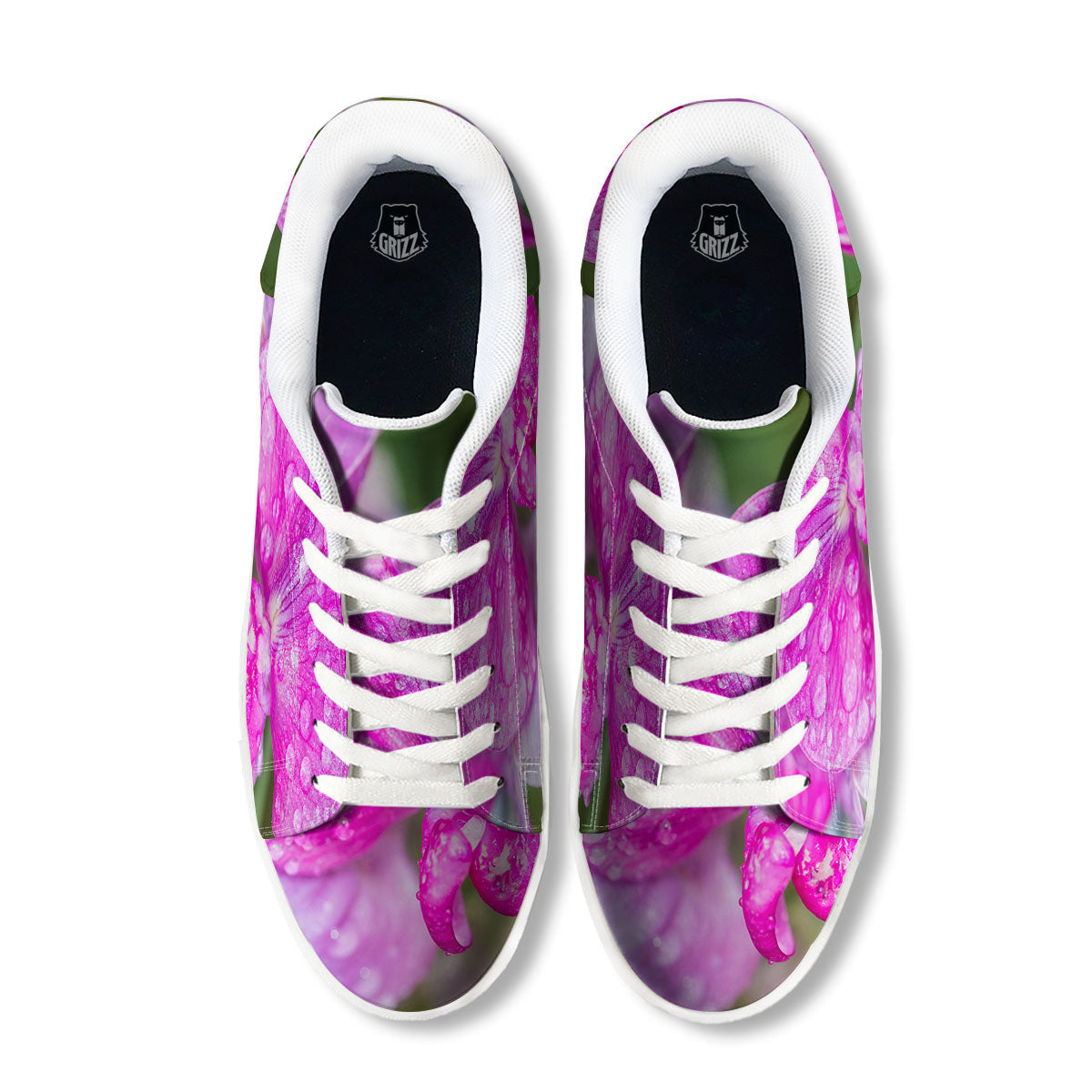 Sweet Pea Purple Print White Low Top Sneakers-grizzshop