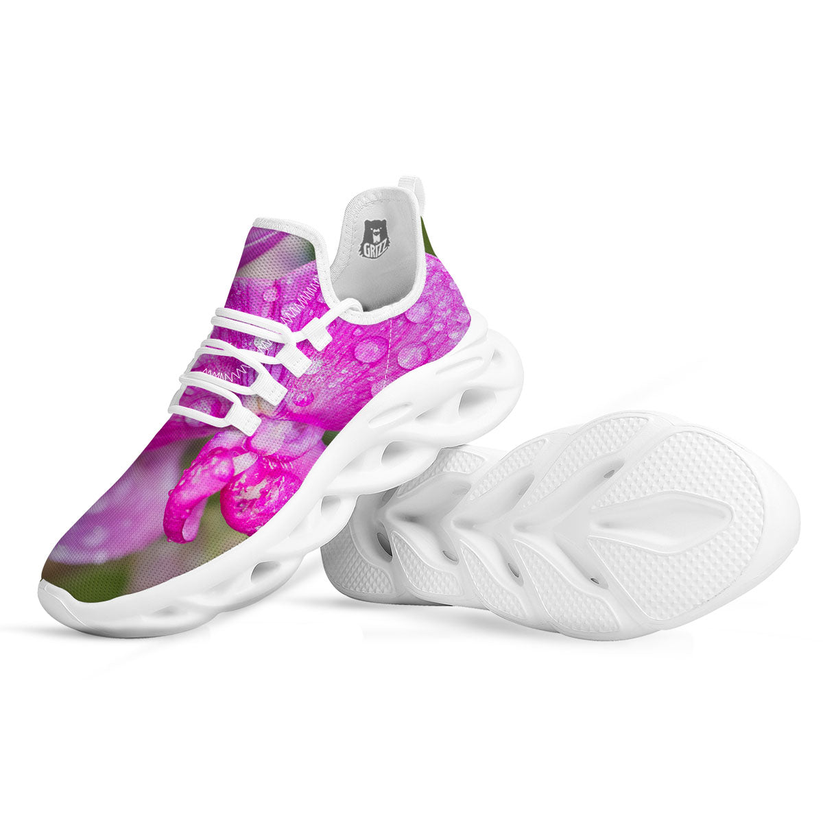 Sweet Pea Purple Print White Running Shoes-grizzshop
