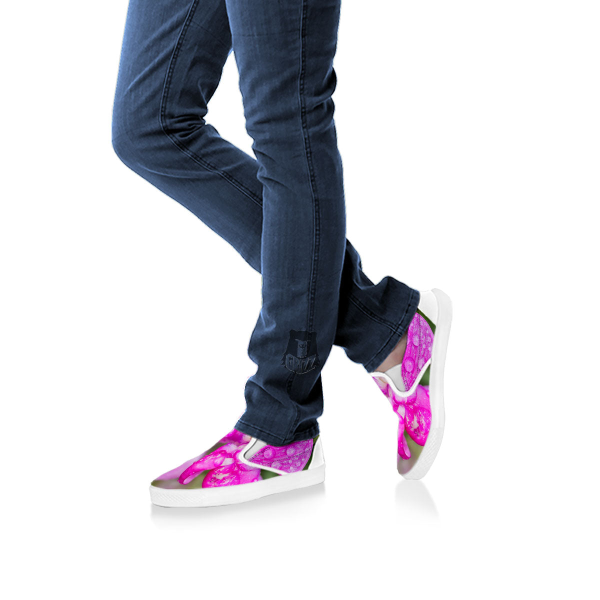 Sweet Pea Purple Print White Slip On Shoes-grizzshop