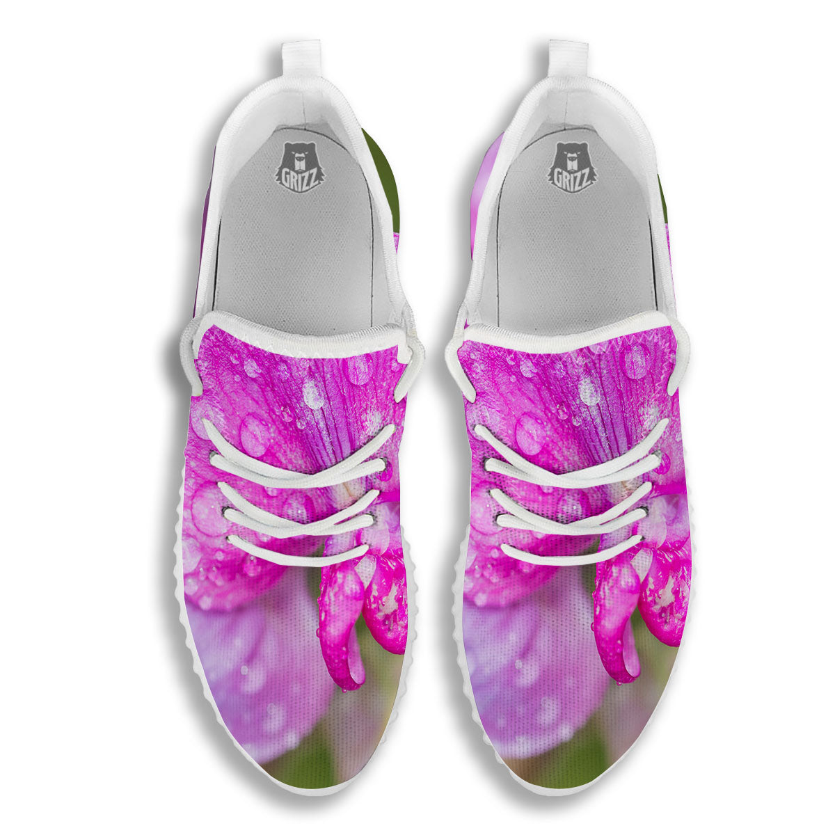 Sweet Pea Purple Print White Walking Shoes-grizzshop