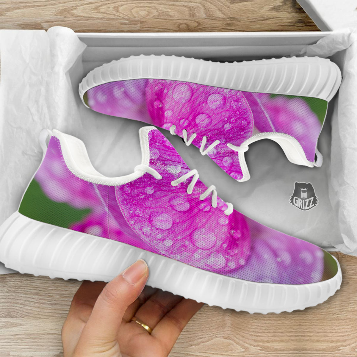 Sweet Pea Purple Print White Walking Shoes-grizzshop