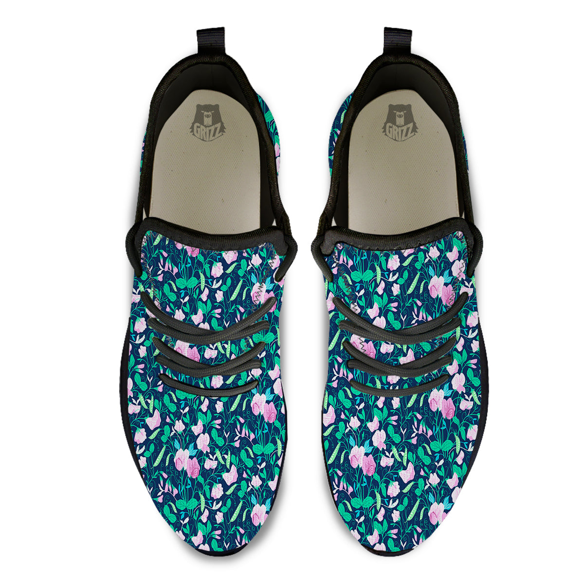 Sweet Pea Vintage Print Pattern Black Athletic Shoes-grizzshop