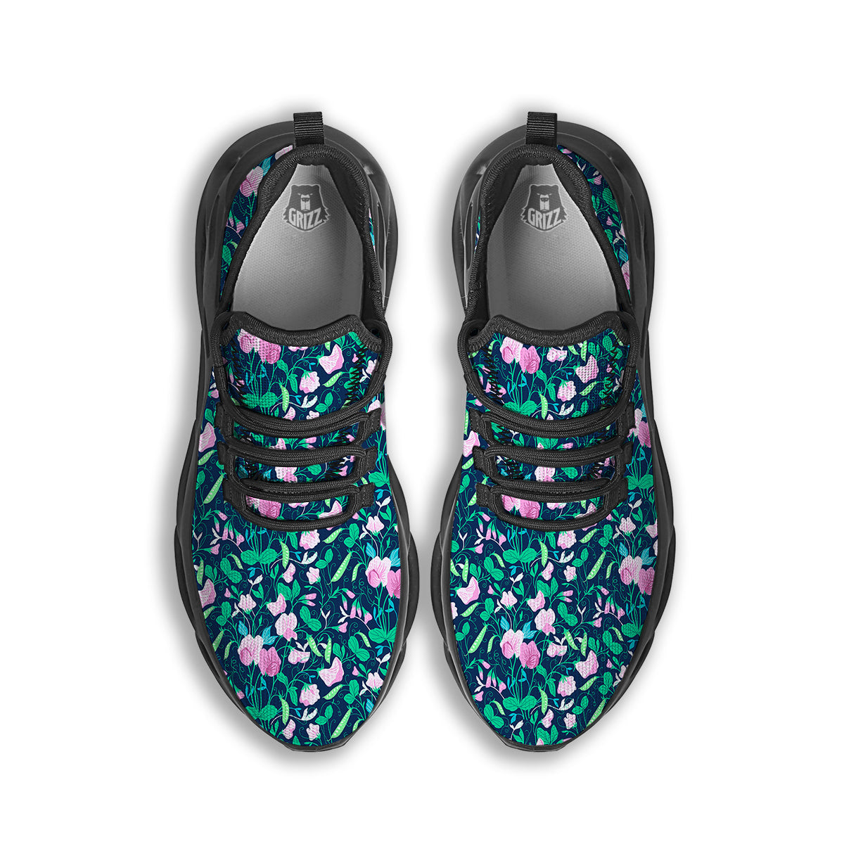 Sweet Pea Vintage Print Pattern Black Running Shoes-grizzshop