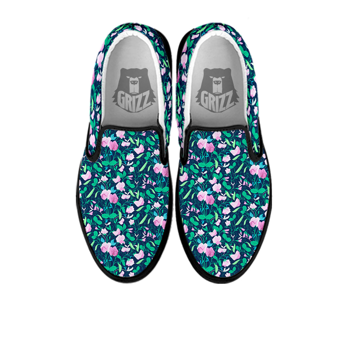 Sweet Pea Vintage Print Pattern Black Slip On Shoes-grizzshop