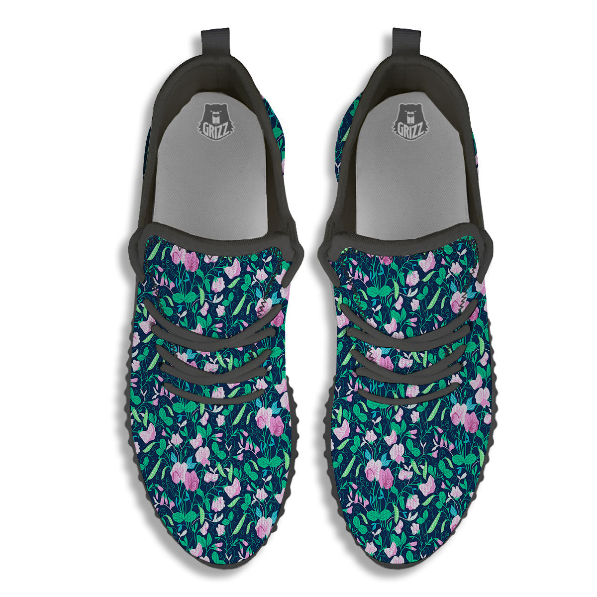 Sweet Pea Vintage Print Pattern Black Walking Shoes-grizzshop