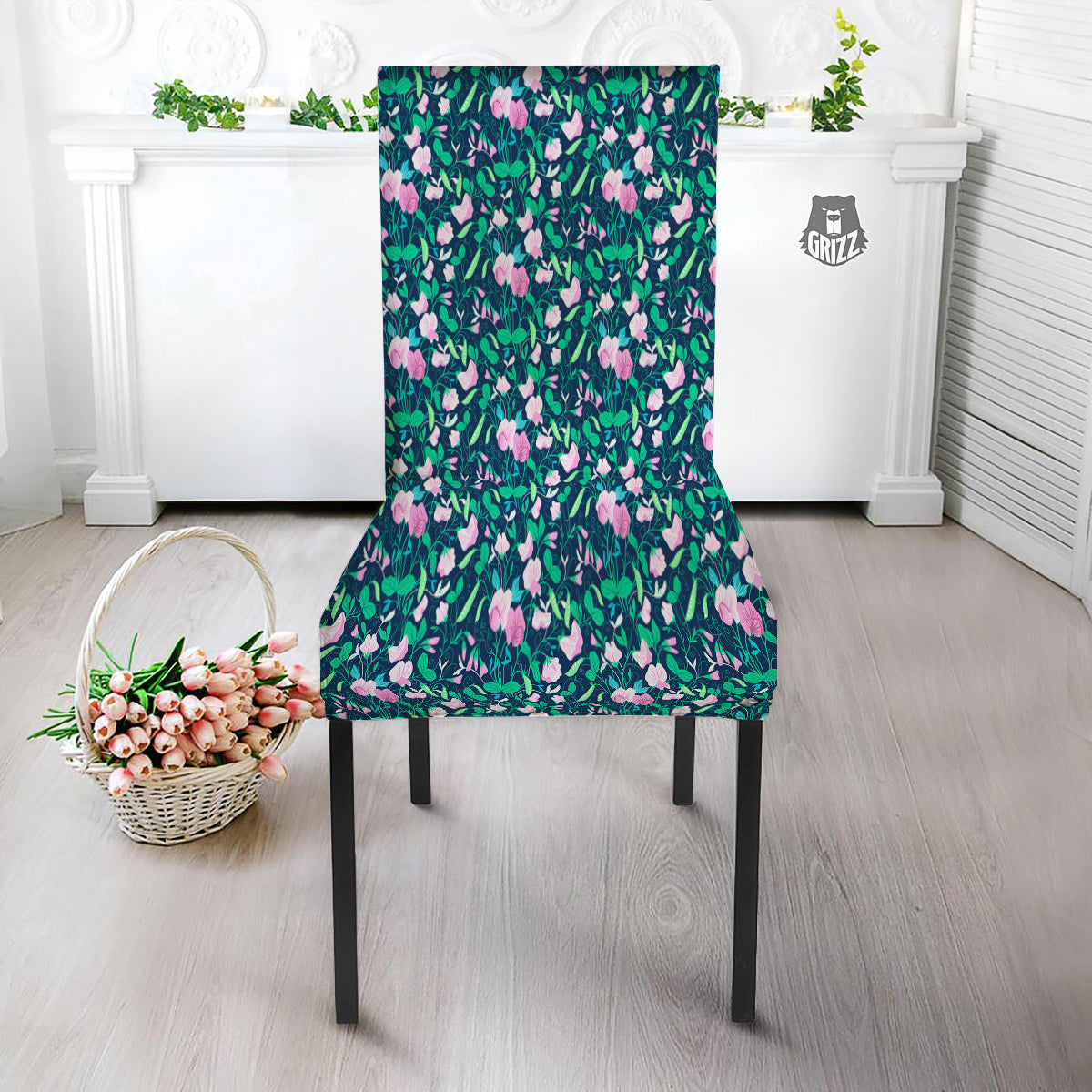 Sweet Pea Vintage Print Pattern Dining Chair Slipcover-grizzshop