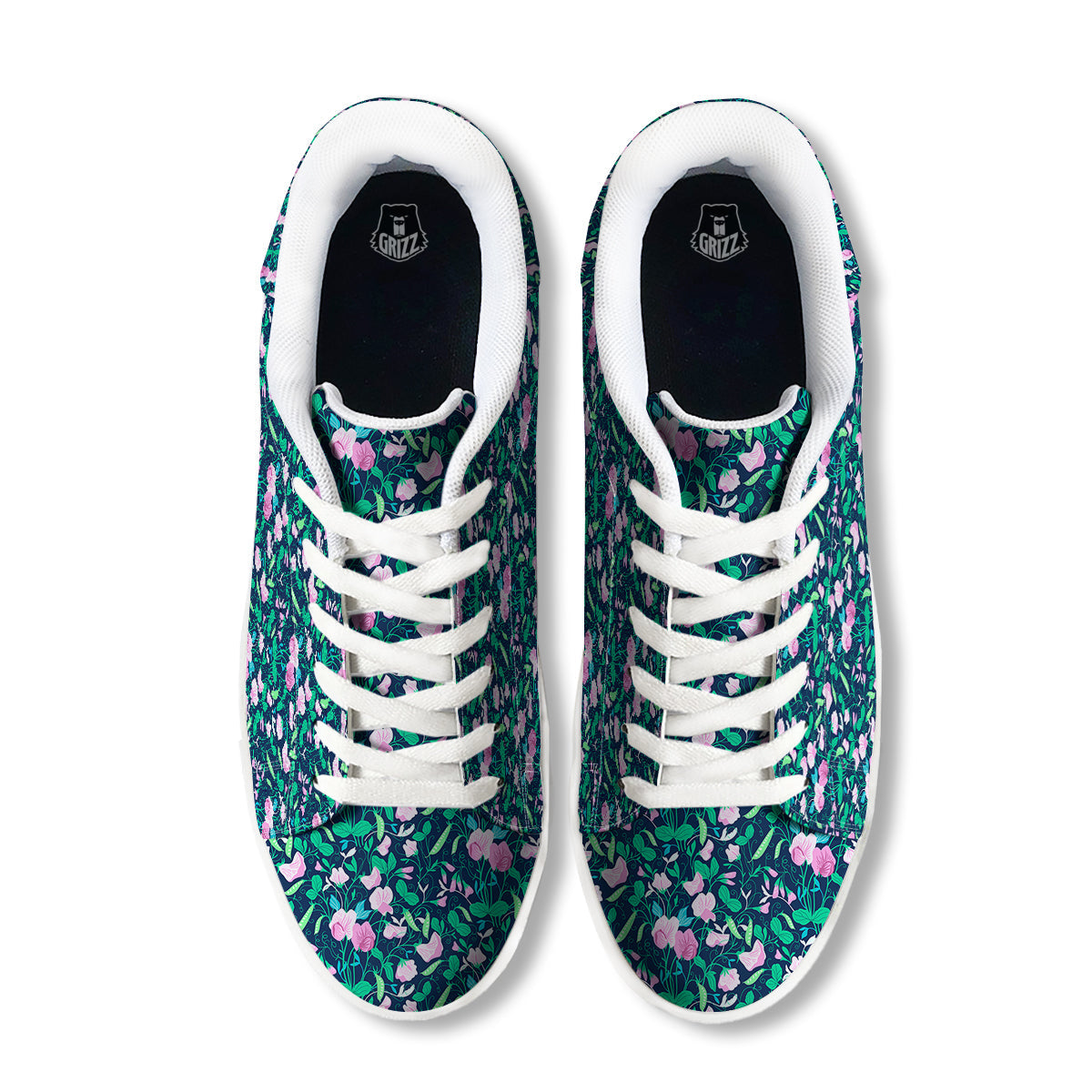 Sweet Pea Vintage Print Pattern White Low Top Sneakers-grizzshop
