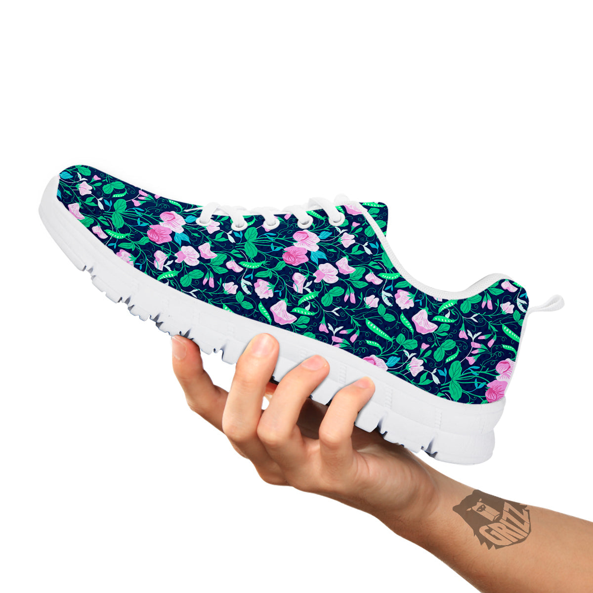 Sweet Pea Vintage Print Pattern White Sneaker-grizzshop