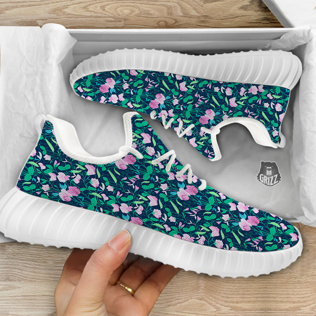 Sweet Pea Vintage Print Pattern White Walking Shoes-grizzshop