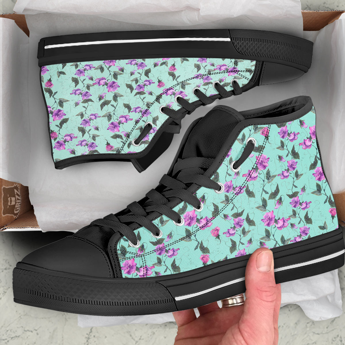 Sweet Pea Watercolor Print Pattern Black High Top Shoes-grizzshop