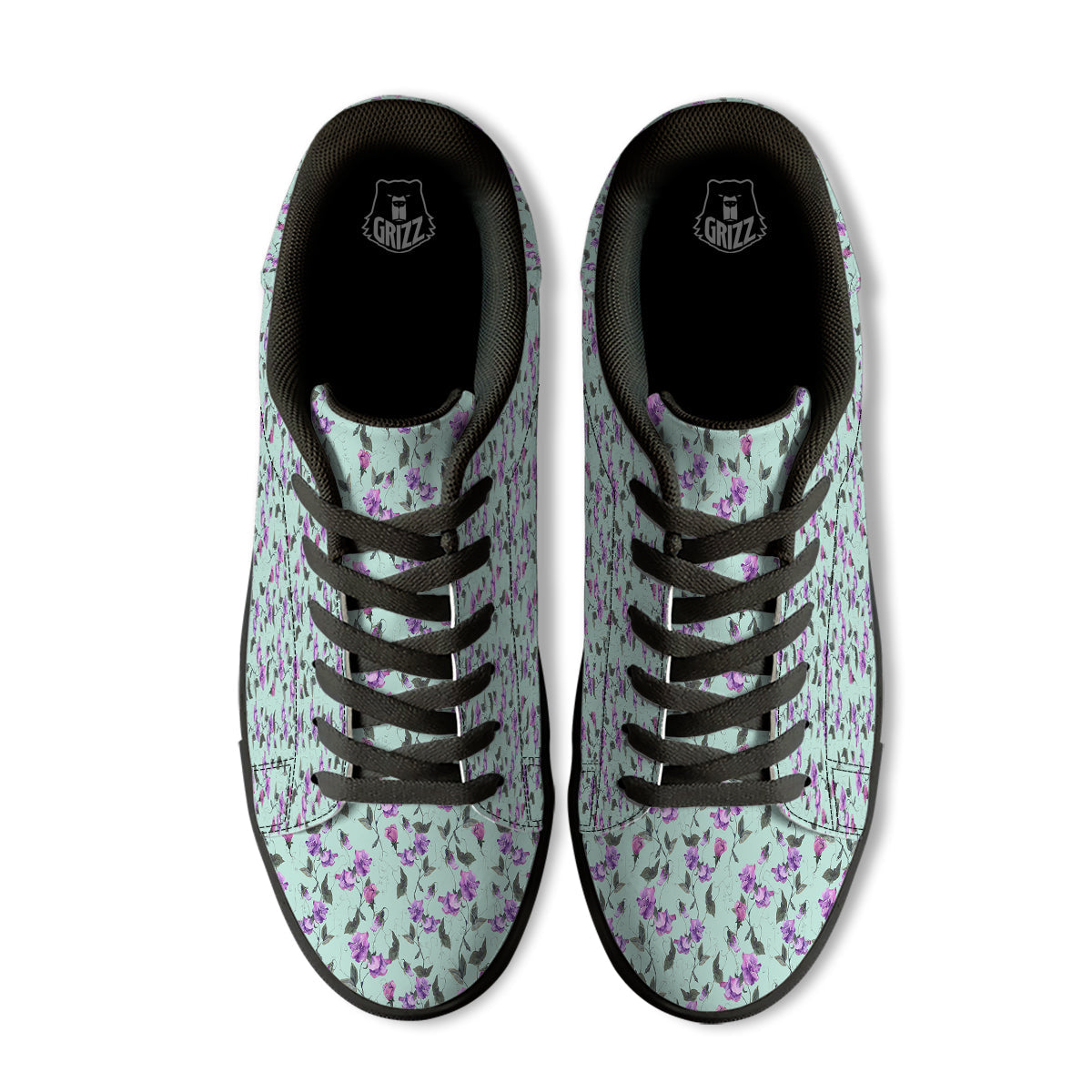 Sweet Pea Watercolor Print Pattern Black Low Top Sneakers-grizzshop
