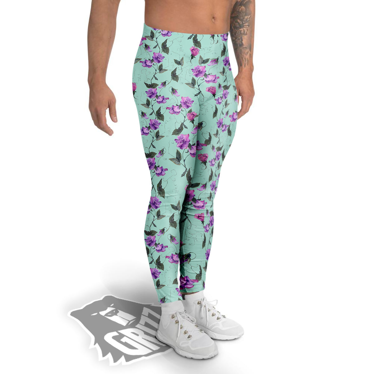 Sweet Pea Watercolor Print Pattern Men's Leggings-grizzshop