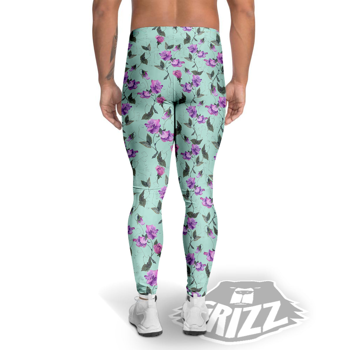 Sweet Pea Watercolor Print Pattern Men's Leggings-grizzshop