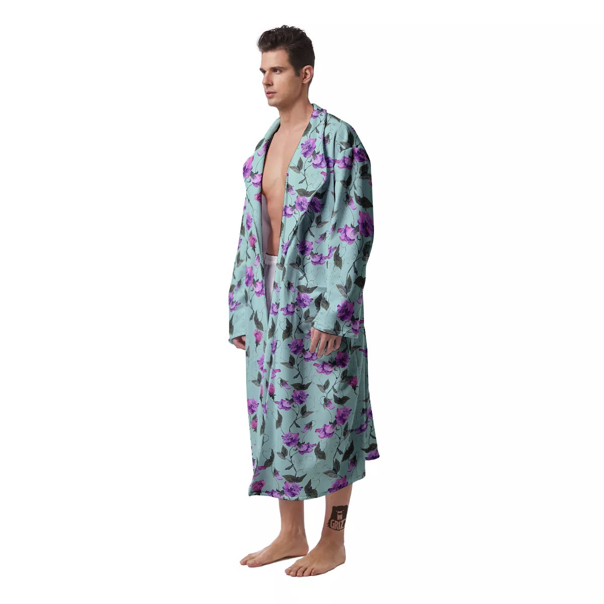 Sweet Pea Watercolor Print Pattern Men's Robe-grizzshop