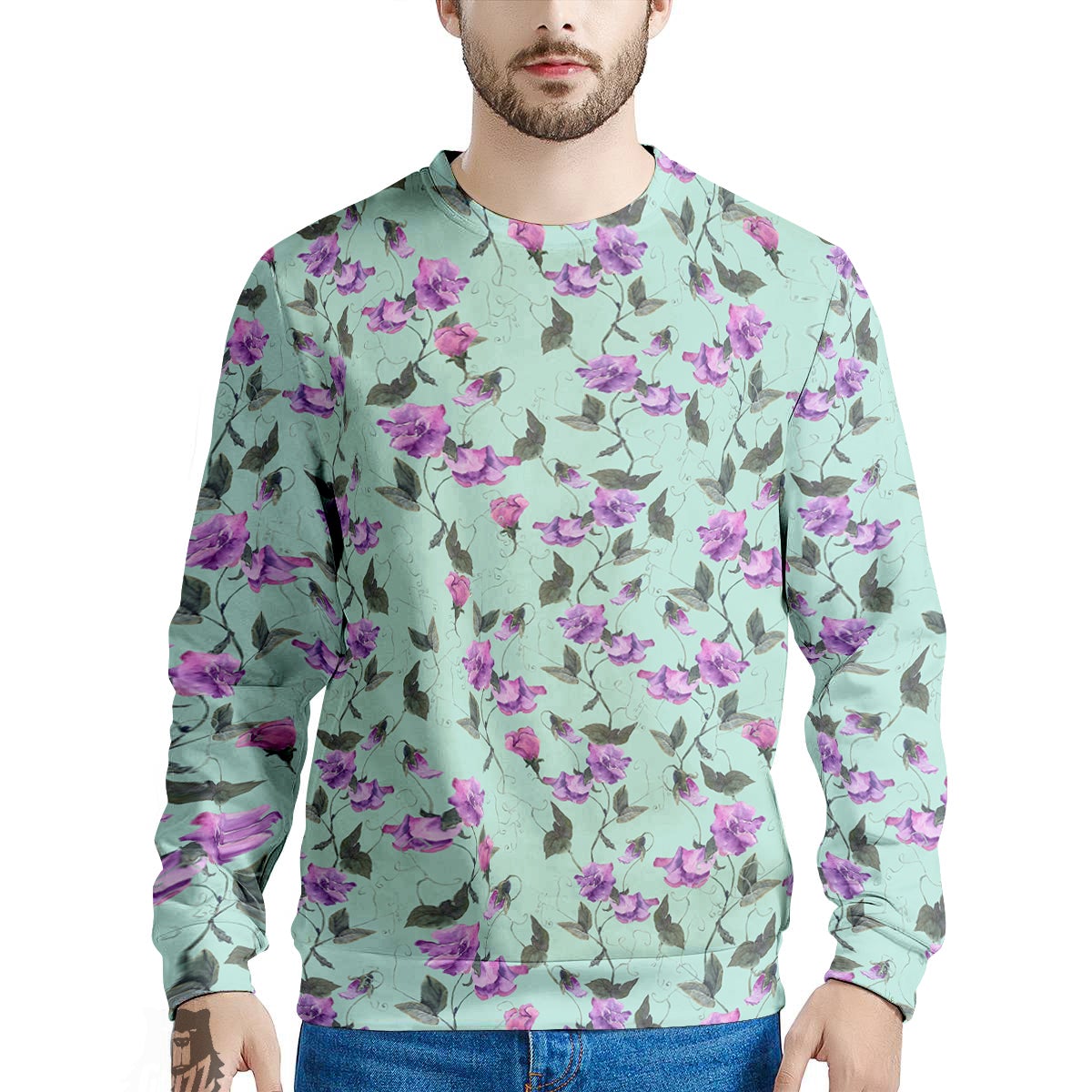 Sweet Pea Watercolor Print Pattern Men's Sweatshirt-grizzshop