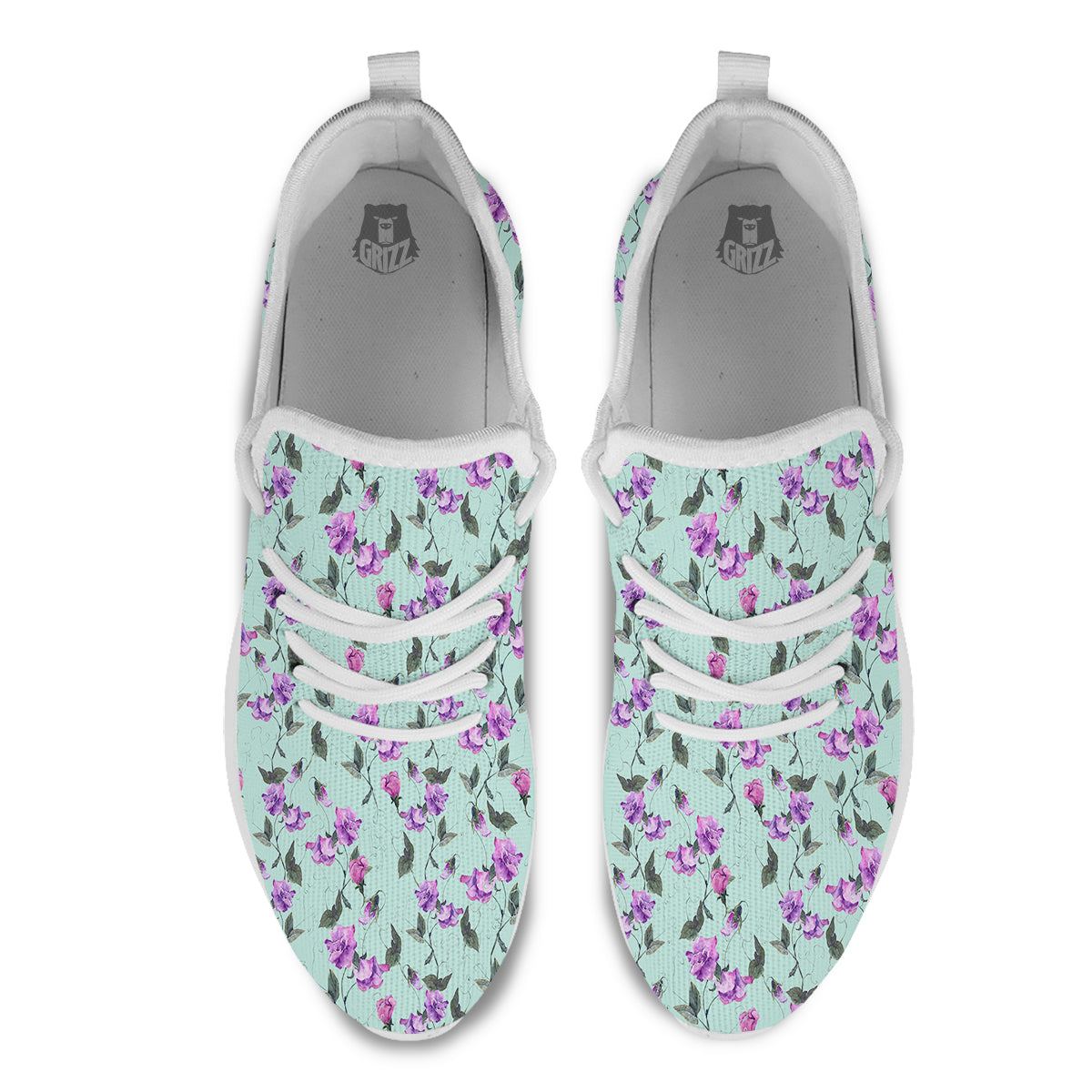Sweet Pea Watercolor Print Pattern White Athletic Shoes-grizzshop