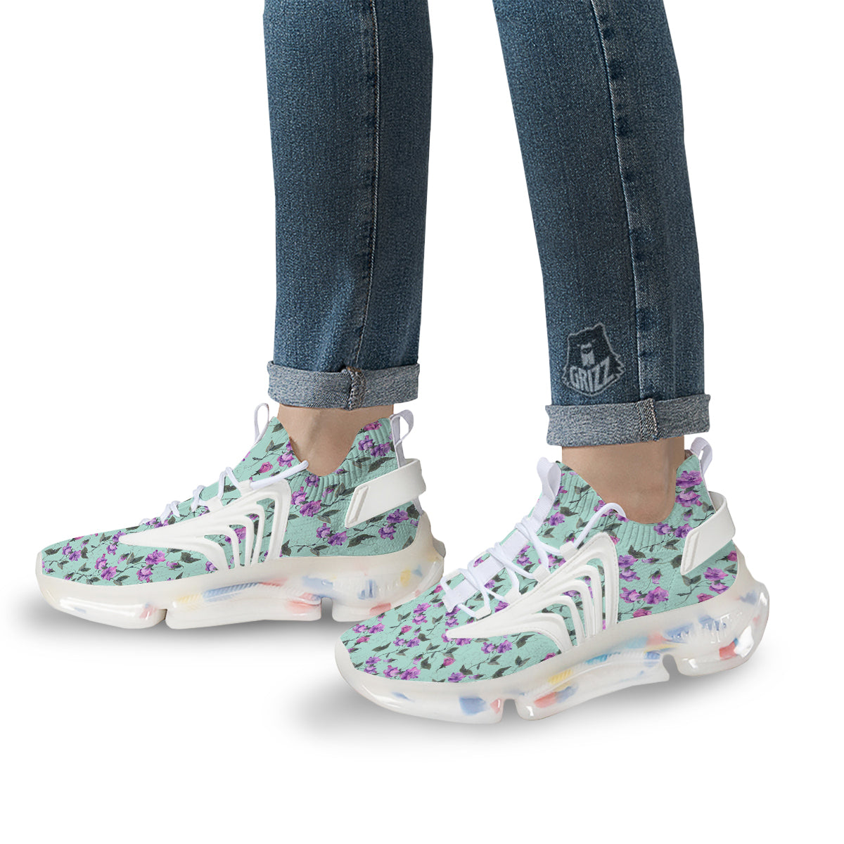 Sweet Pea Watercolor Print Pattern White Gym Shoes-grizzshop