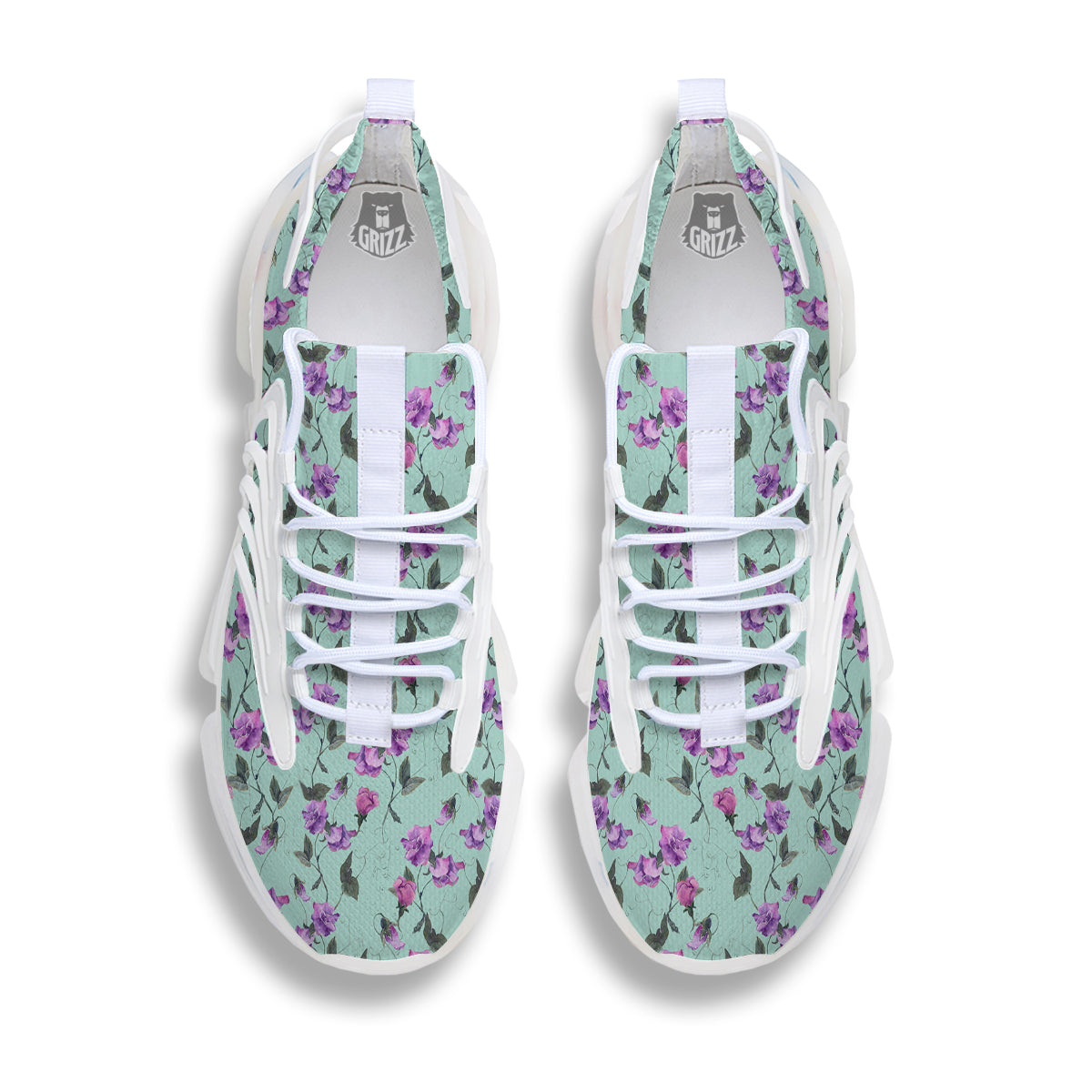 Sweet Pea Watercolor Print Pattern White Gym Shoes-grizzshop