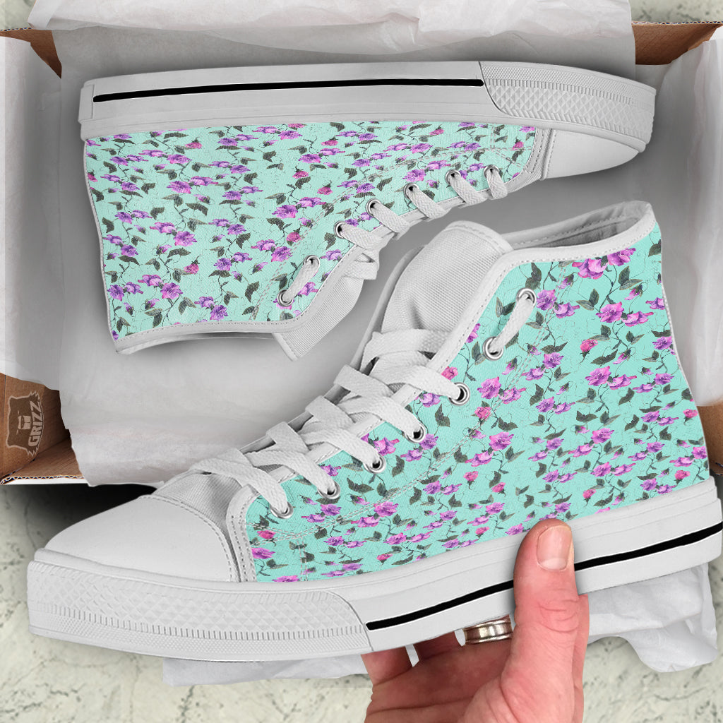Sweet Pea Watercolor Print Pattern White High Top Shoes-grizzshop