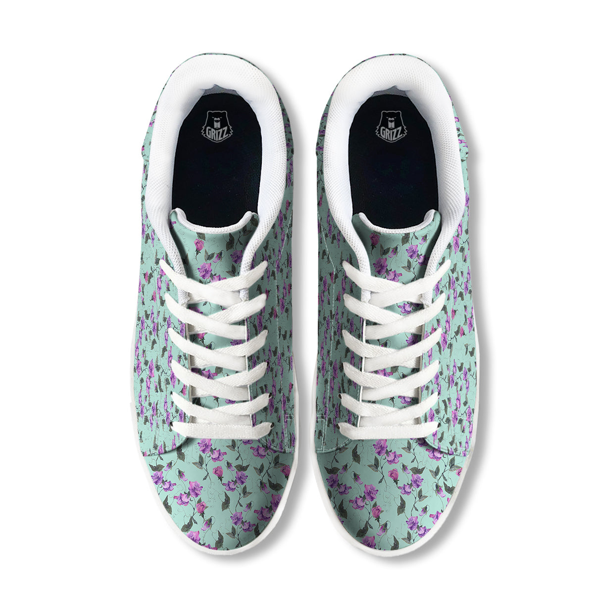Sweet Pea Watercolor Print Pattern White Low Top Sneakers-grizzshop