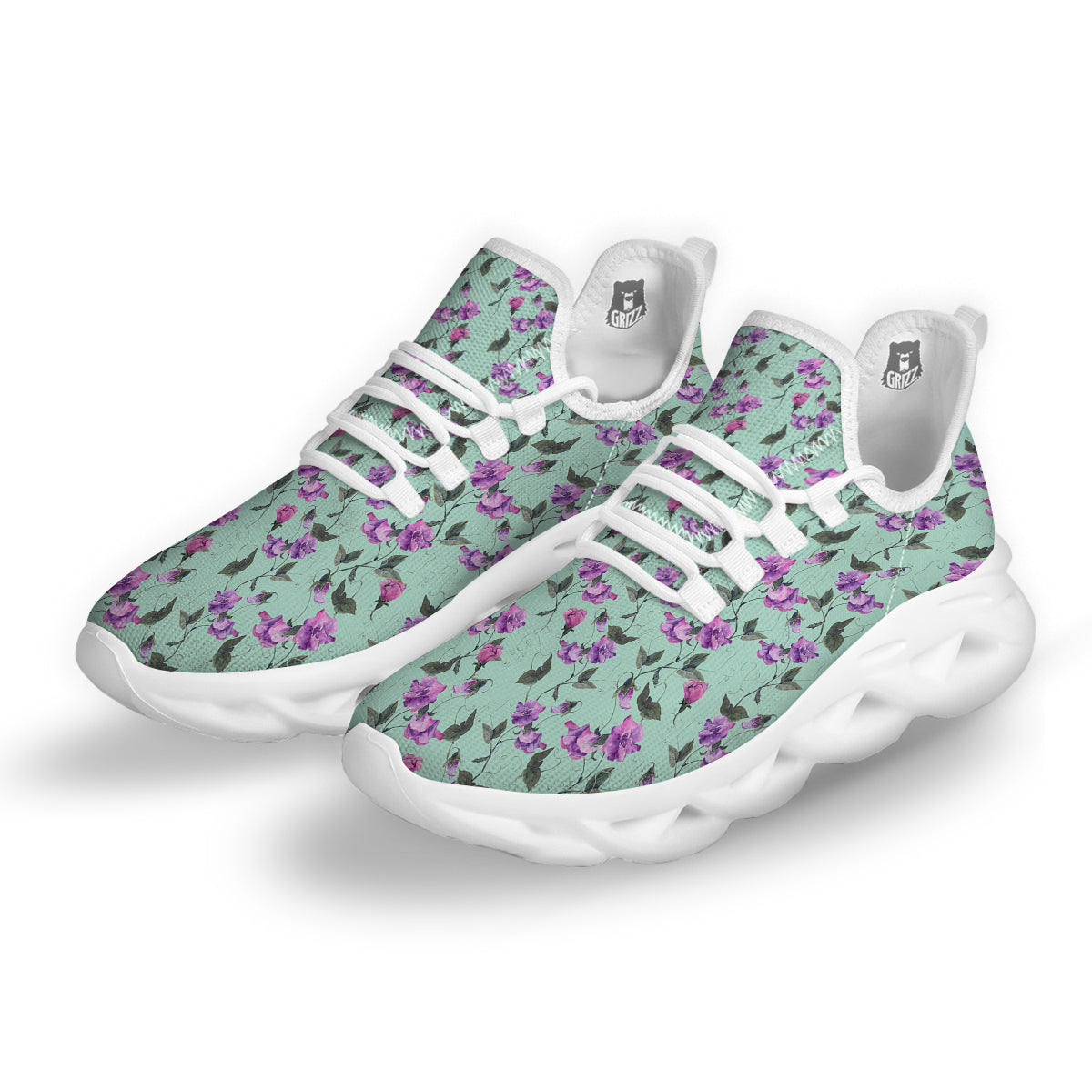 Sweet Pea Watercolor Print Pattern White Running Shoes-grizzshop