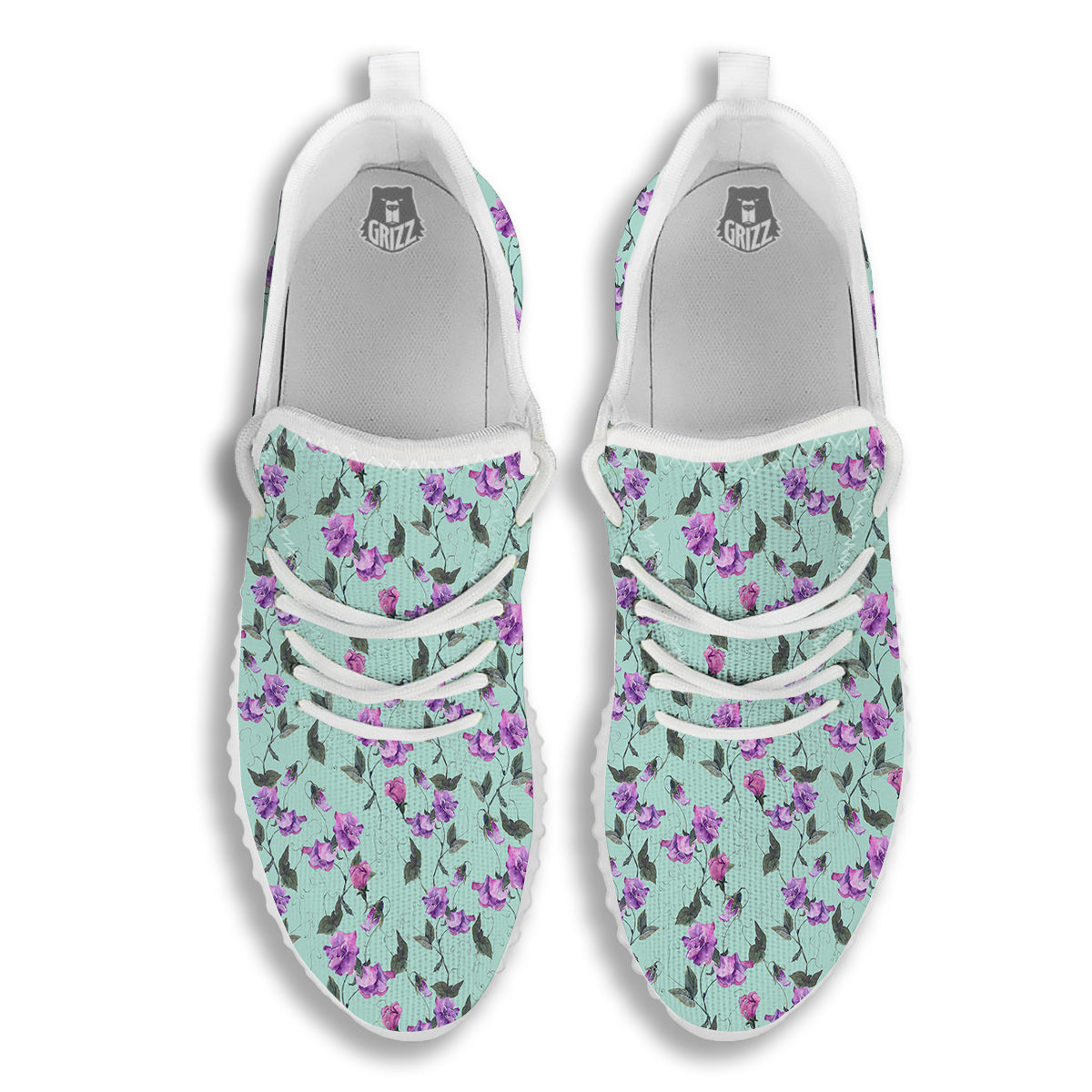 Sweet Pea Watercolor Print Pattern White Walking Shoes-grizzshop