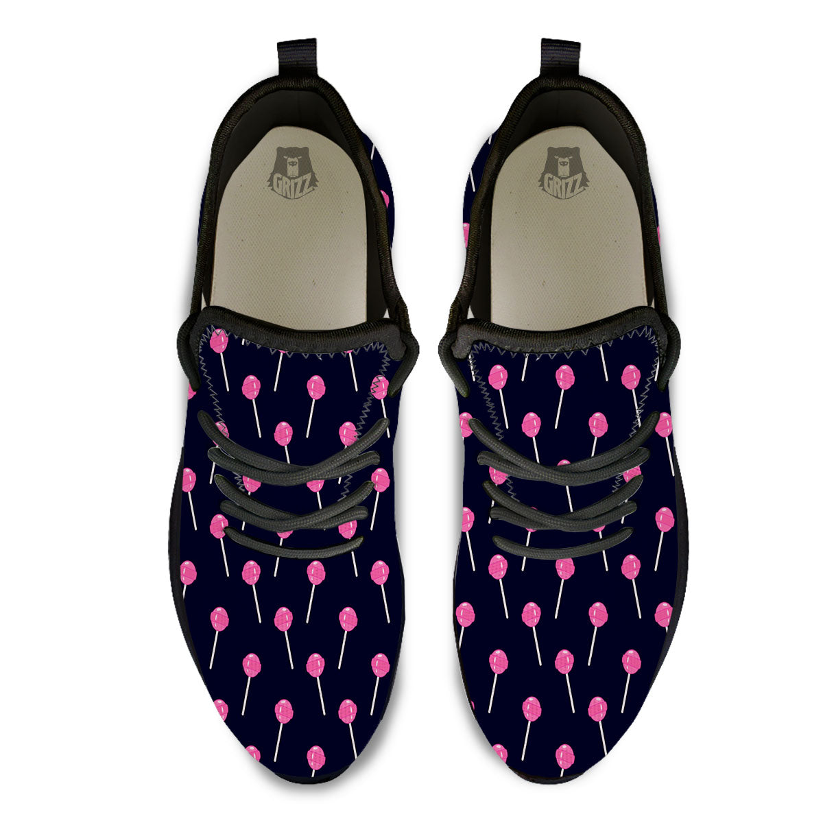 Sweet Pink Lollipop Print Pattern Black Athletic Shoes-grizzshop