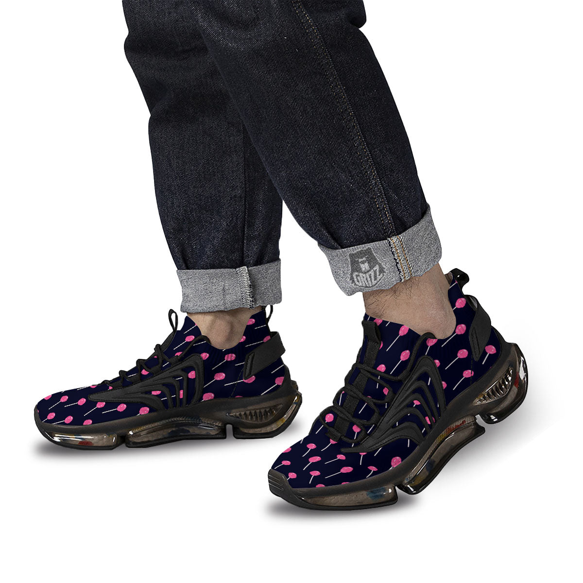 Sweet Pink Lollipop Print Pattern Black Gym Shoes-grizzshop
