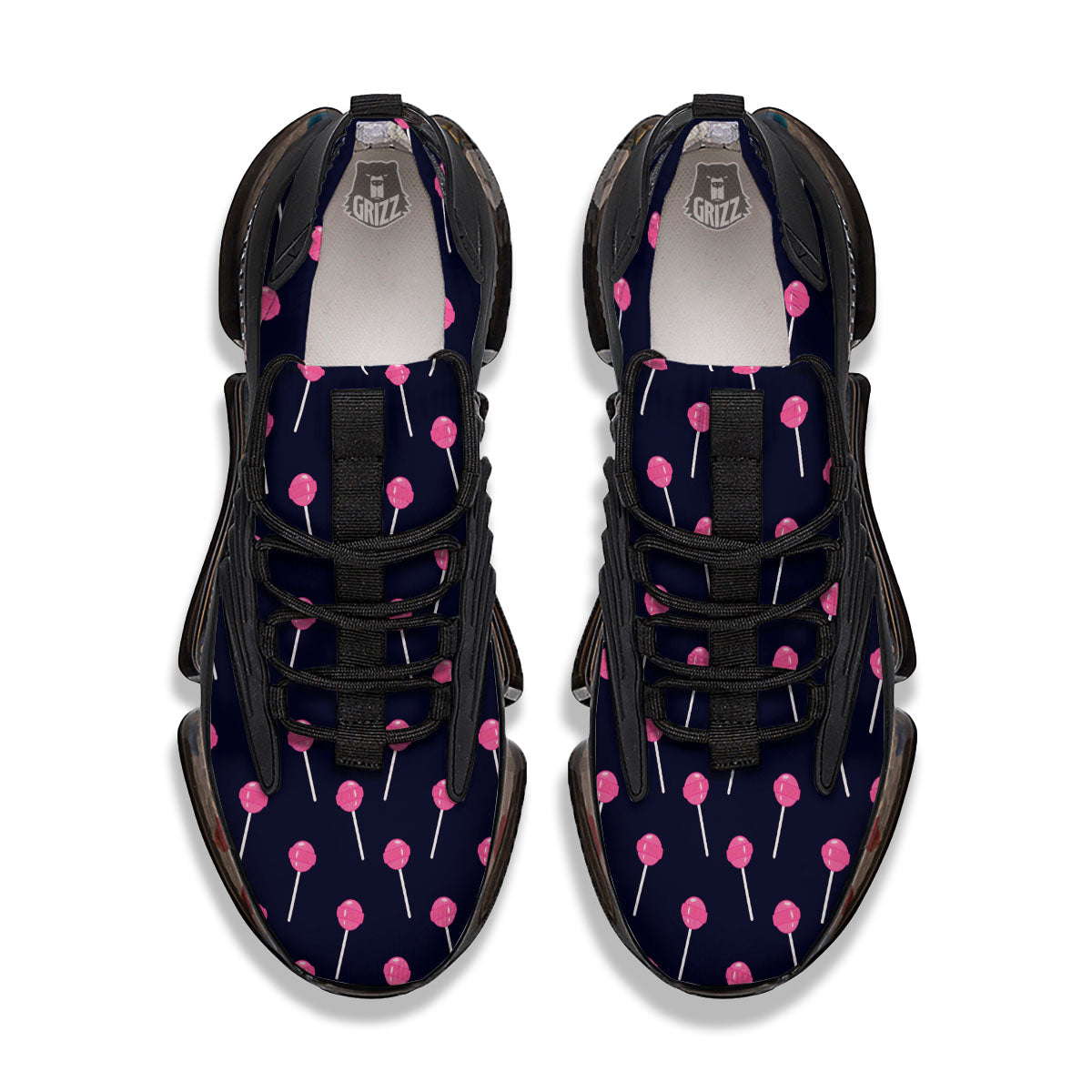 Sweet Pink Lollipop Print Pattern Black Gym Shoes-grizzshop