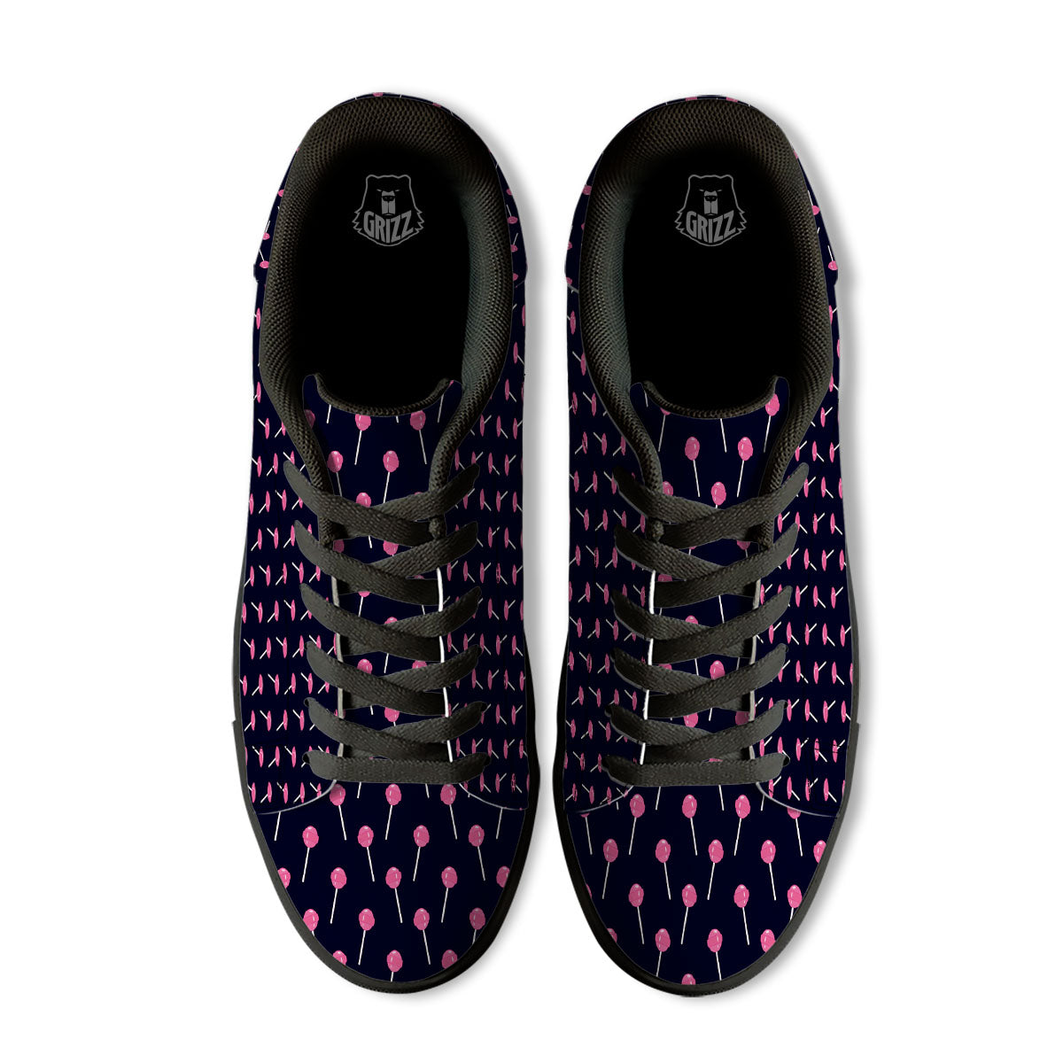 Sweet Pink Lollipop Print Pattern Black Low Top Sneakers-grizzshop