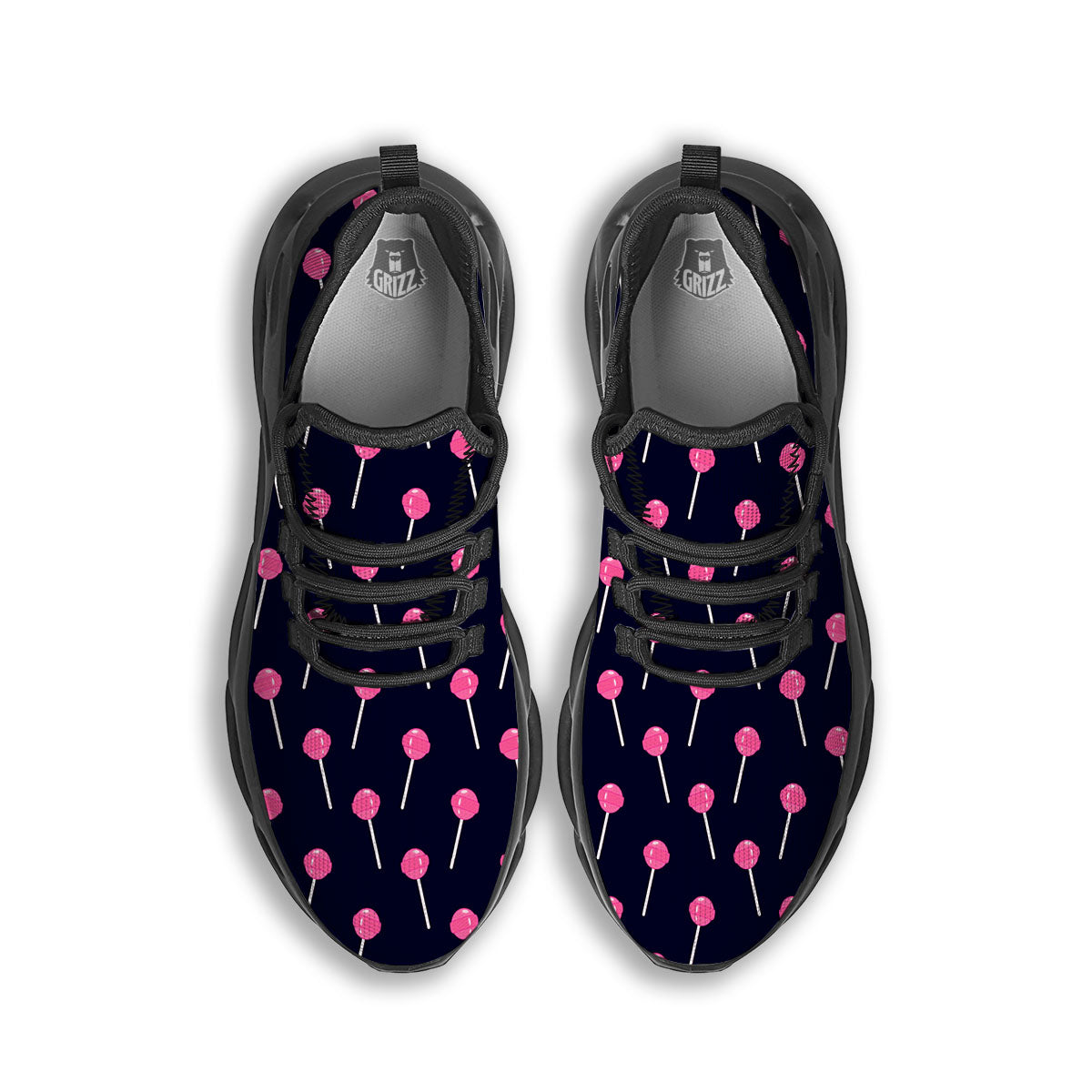 Sweet Pink Lollipop Print Pattern Black Running Shoes-grizzshop
