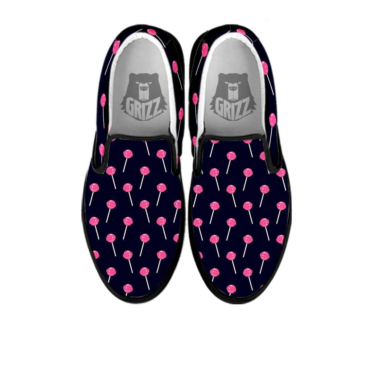 Sweet Pink Lollipop Print Pattern Black Slip On Shoes-grizzshop