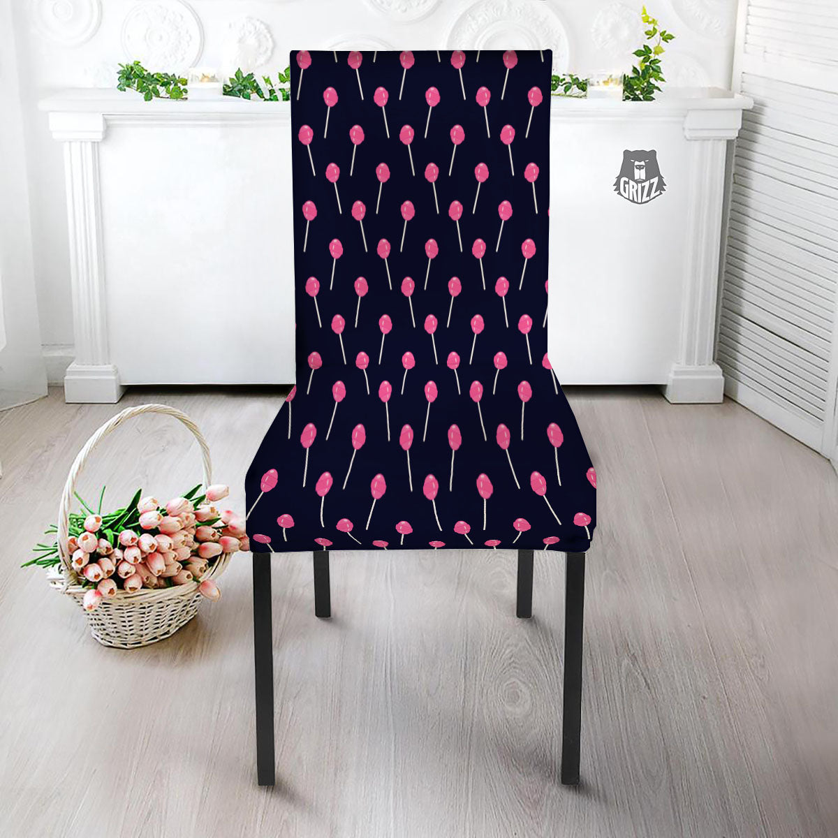 Sweet Pink Lollipop Print Pattern Dining Chair Slipcover-grizzshop
